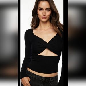 Dynamite Twist Front Sweater Black